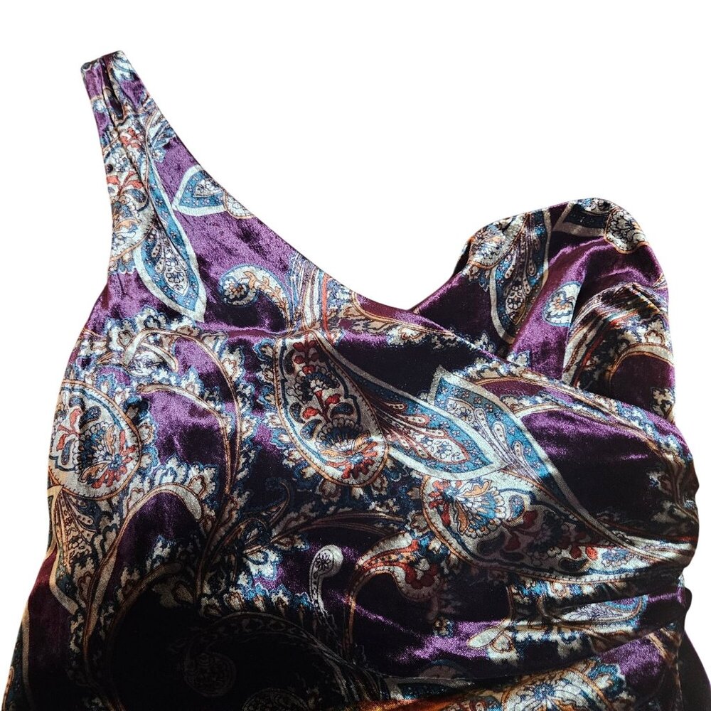 New Lauren RL Women One-Shoulder Velvet Cocktail Dress Paisley 8 Boho Elegant - Picture 7 of 16